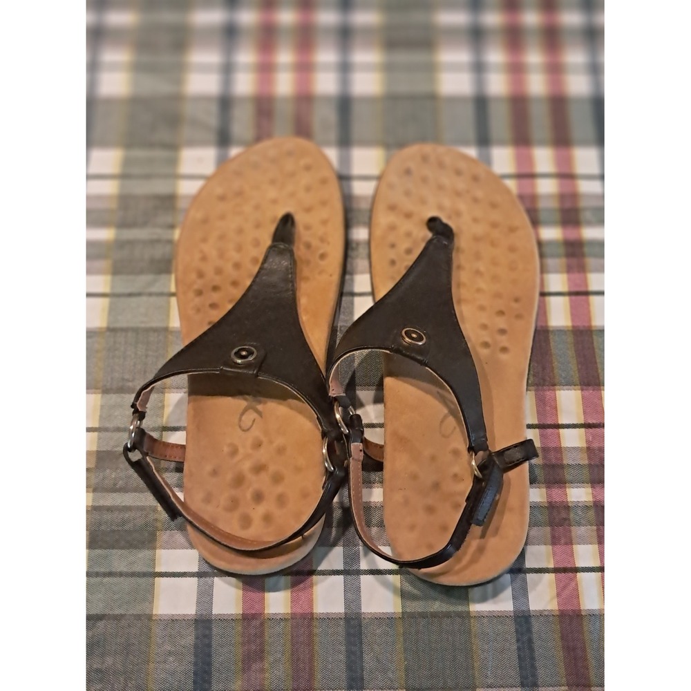 Athlefit Black T-Strap Sandals with Tan Footbed Women's Size 8